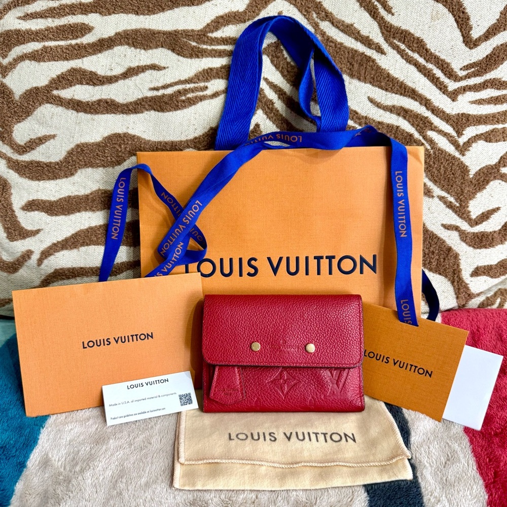 Louis Vuitton Cerise Red Monogram Empriente Leather Compact Pont Neuf Wallet